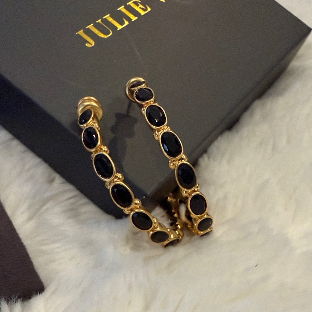 Julie Vos Gold Hoop Earrings with Black Obsidian Accents